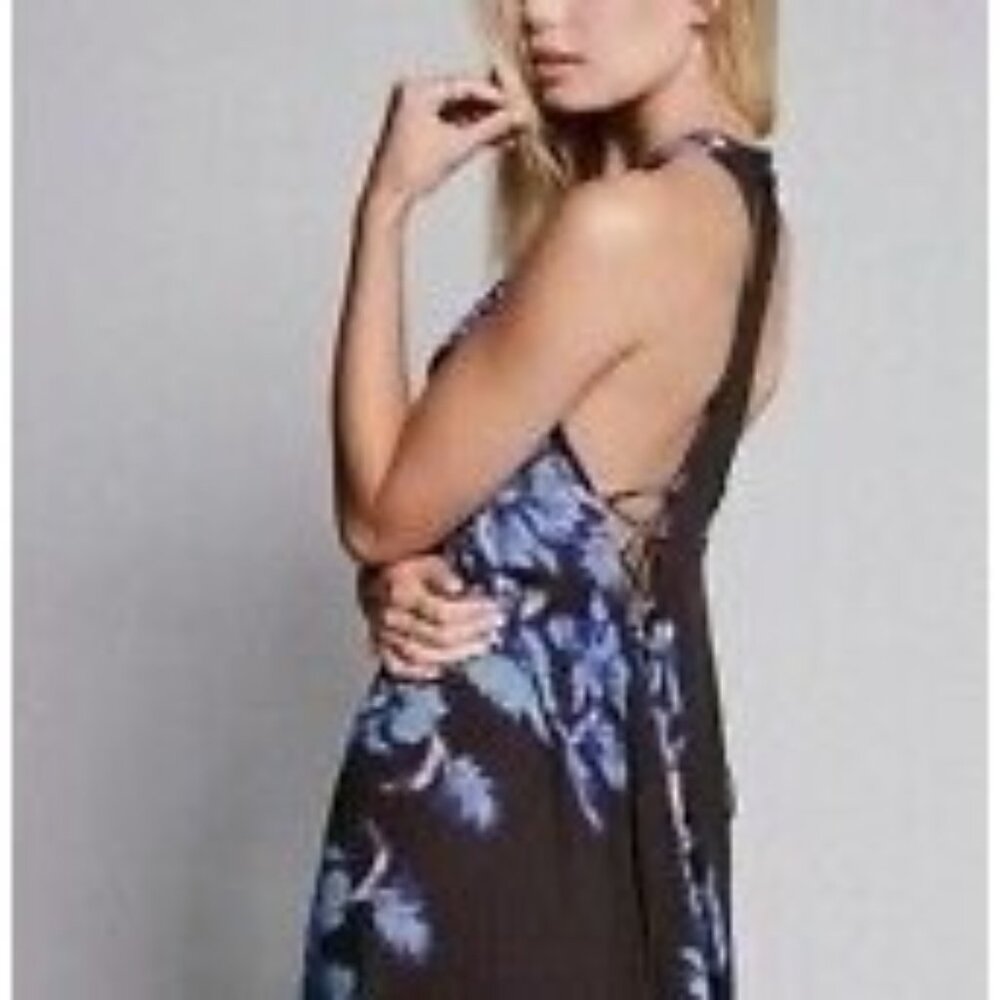 Free People Blue Floral Print Lace Up Sides Slip Dress - Picture 10 of 16